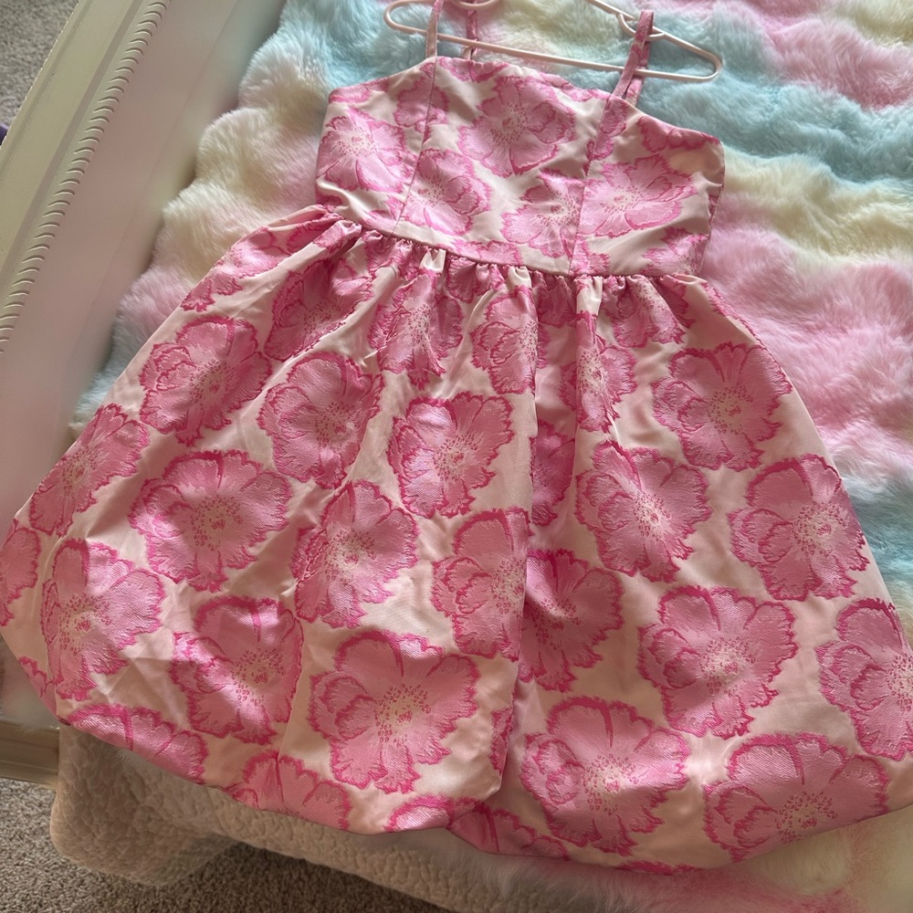 GB girls Pink Floral Jacquard Spaghetti-Strap Dress